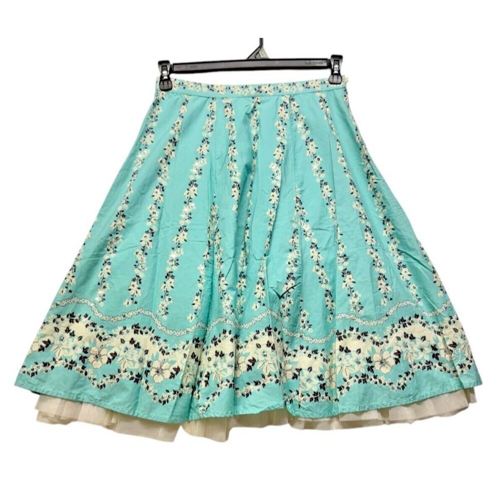 ROXY Teal floral Sequin skirt Lined Tulle Petticoat Size 1 Boho Hippie Festival